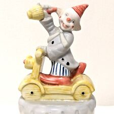 Rare VTG Clown Musical Figurine Yellow Motorcyle MCM Pastel Baby Nursery Ceramic picture