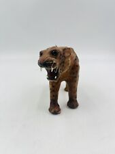 Vintage Hand Painted Leather Leopard W Glass Eyes 4” tall picture