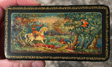 Russian Wooden Lacquer Box Lid Hand-Painted War Scene ~ Signed by Artist picture