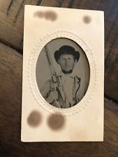Confederate Civil War Soldier Tintype Armed w Bowie Knife & Colt Revolving Rifle picture