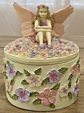 Vintage Dezine Fairy Collection Trinket Box Fairy Flowers Hand Painted 93 picture