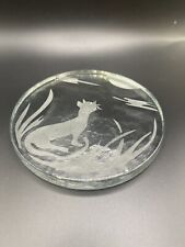 Vintage Art Glass Paperweight Etched Cat Kitten Unique Office Home Decor picture