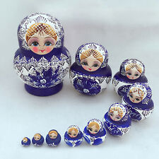 10 Pieces Authentic Russian Author's Matryoshka Nesting Dolls 10pcs Blue  picture