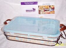 TEMPATIONS OLD WORLD 4 QT BLUE SQUARE BAKER TRIVET RACK WITH LID NEW BY TARA picture