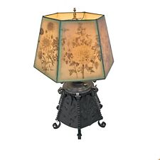 Antique Arts and Crafts Table Lamp Electrified Six Sided Floral Botanical Shade picture