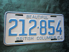 1964 Beautiful British Columbia Canada License Plate 212-854 picture