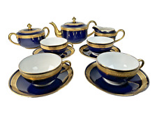 Limoges T&V Cobalt and Gold Tea Pot Set Sugar and Creamer Gilt Ovington New York picture