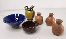 Vintage Miniature Mini LOT OF 6 Ceramic Pottery Clay Jugs,  bowls Whitefish, Mex picture