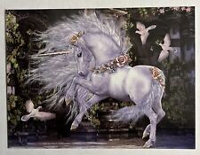 BEAUTIFUL UNICORN ARABIAN HORSE DOVES FLOWERS POSTCARD ART PRINT 4 1/4