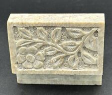 VTG Carved Stone Floral Trinket Box Rectangular 3 X 2 X 2 Inches Cream Color picture