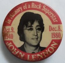 John Lennon In Memory of a Rock Superstar Vintage Pin-Back Button picture