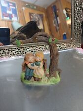 Vintage Enesco E-3011 Ceramic Figurine Boy and Girl on Tree Swing picture