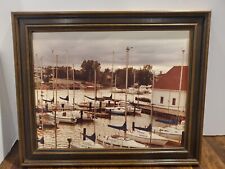 Vintage Framed Photo Boats Docked In Harbor Marina 1970s Kenosha Wisconsin 11x14 picture