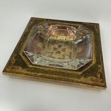VTG Large Italian Florentine Toleware Gilt Wood And Glass Cigarette Tray 10 3/4