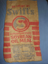 VINTAGE SWIFT'S SOYBEAN OIL MEAL CHICAGO ILL 100LBS  LARGE BURLAP FEED SACK picture