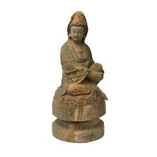 Chinese Rustic Wood Sitting Guan Yin Kwan Yin Bodhisattva Statue ws1527 picture