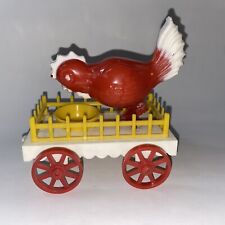 Vintage 1967 Ideal Toy Company Pecking Pull Toy Hard Plastic Red Chicken Easter picture