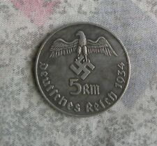 WW2 Hitler Nazi Germany 5 ReichsMark  1934 Coin picture