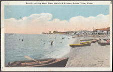Beach looking West from Hartford Avenue Sound View CT postcard 1928 picture