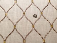 7yd KRAVET 34485.1611 Linen Rayon Embroidery White Grey Gold Fabric $800 Retail picture