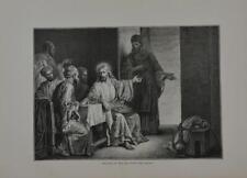 Antique Religious Art Healing the Man with Dropsy Christianity Original 1875 picture