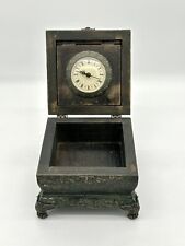 Vintage wooden jewelry box and clock in bronze lined with leather picture
