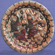 Vintage hand made ornate metal wall hanging plate folk dancers picture