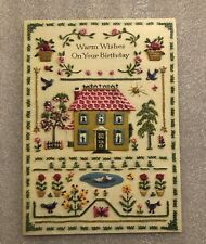 Vintage Happy Birthday Greeting Card Paper Collectible House & Flowers picture