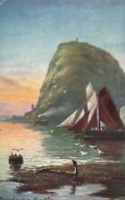 Vintage Postcard Dumbarton Castle Stupendous Rock on Shore Scotland Painting Art picture