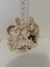 Vintage DRESDEN Porcelain Lace Figurine Victorian Couple Sitting LACE AS IS picture