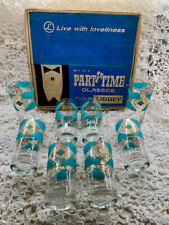 Vintage Libby Party Time MCM Turquoise and Gold Boxed Set of 8 Drinking Glasses picture