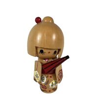 Vintage Japanese Wooden Kokeshi Doll With Umbrella Asian Anime Look picture