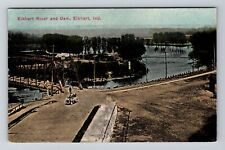 Elkhart IN-Indiana, Elkhart River & Dam, Vintage Postcard picture