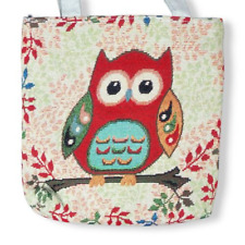 Colorful Owl Leaves Design Mini Handbag Purse Durable Zip Up Canvas Fabric Bag picture