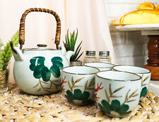 Ebros Feng Shui Auspicious Koi Fish Pair Lily Pond Ceramic Teapot & 4 Tea Cups picture
