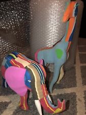 Recycled Art Elephant & Giraffe Figurine Blue Ocean Sole Recycled Flip Flop Art picture