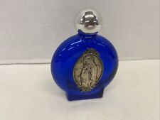 Vintage 4” Holy Water Bottle Cobalt Blue Glass Virgin Mary Lady of Guadalupe picture