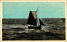 Sailboat on Ocean Postcard Posted 1957 in Belgium 1F20 King Leopold Stamp picture