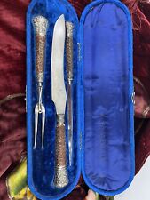 HARRISON BROS. & HOWSON SHEFFIELD STAG & STERLING ANTIQUE CARVING SET picture