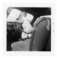 VTG Old Photo Cute Little Girl Sitting in Steering Wheel Truck Car Play Driving picture