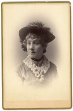 CIRCA 1880'S CABINET CARD Beautiful Woman Fancy Dress & Hat Sherman Rochester NY picture
