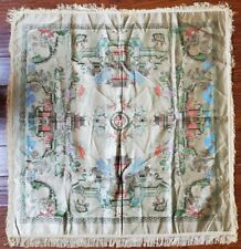 Vintage Silk BROCADED FLOWERS 2 Sided China Child Tapestry Table Cloth 37x38 picture