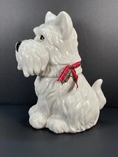 Sleigh Bell Bistro White Scottie /  Westie Dog Holiday Ceramic Cookie Jar 11.5