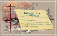Antique Postcard 1922 New Year Cheer Good Luck Telegram w/Telephone Poles picture