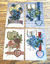 Lot of 4 Floral Postcards Cornflower, Forget-Me-Not, Rose- c1909-11- Silver Foil picture
