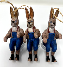 Folk Art Midwest Set Of 3 Peter Rabbit Christmas Ornaments Primitive picture