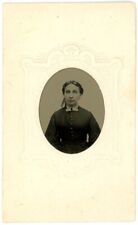 CIRCA 1860'S CDV Cartouche Hand Tinted TINTYPE Beautiful Woman Victorian Dress picture