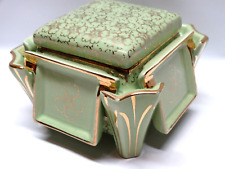 Vtg 1920s Keystone China Cigarette Box with 3 Ashtrays 22kt Gold Floral Design picture