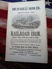1875 Original Ad MILWAUKEE IRON COMPANY railroad Rail Wisconsin Factory Picture  picture