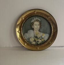 Vtg Queen Elizabeth II Brass Hanging Dish Coronation  picture